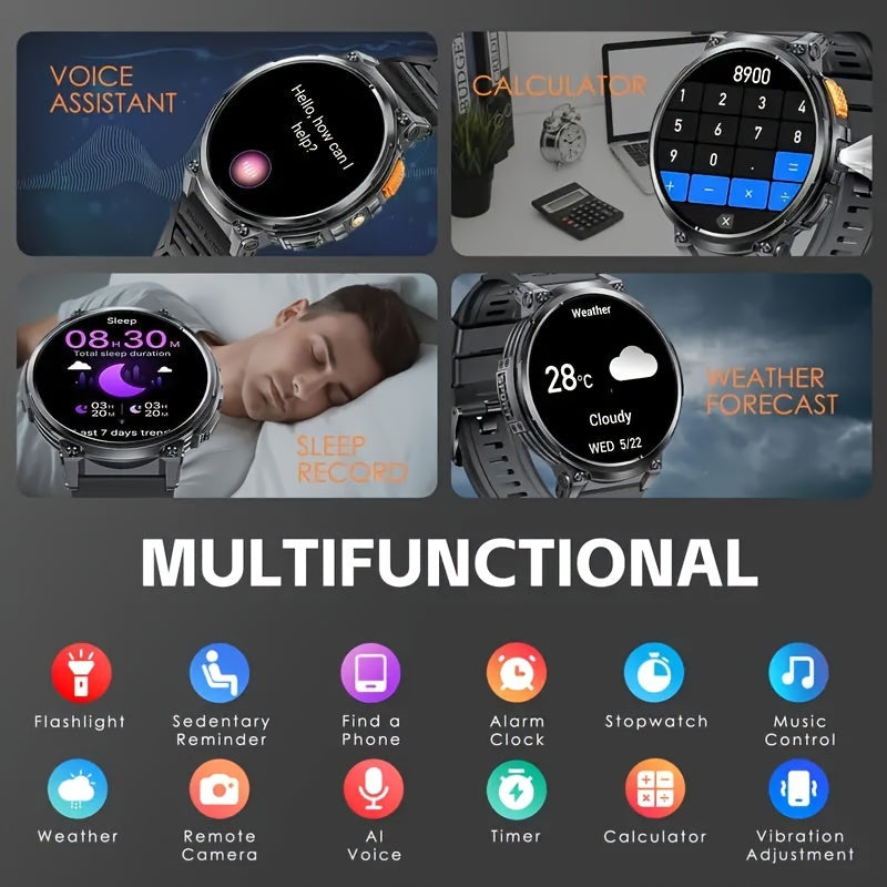 Reloj inteligente para hombres con pantalla HD de 4.7cm, llamadas inalámbricas, música, pronóstico del tiempo, rastreador deportivo, linterna LED compatible con iPhone y Android