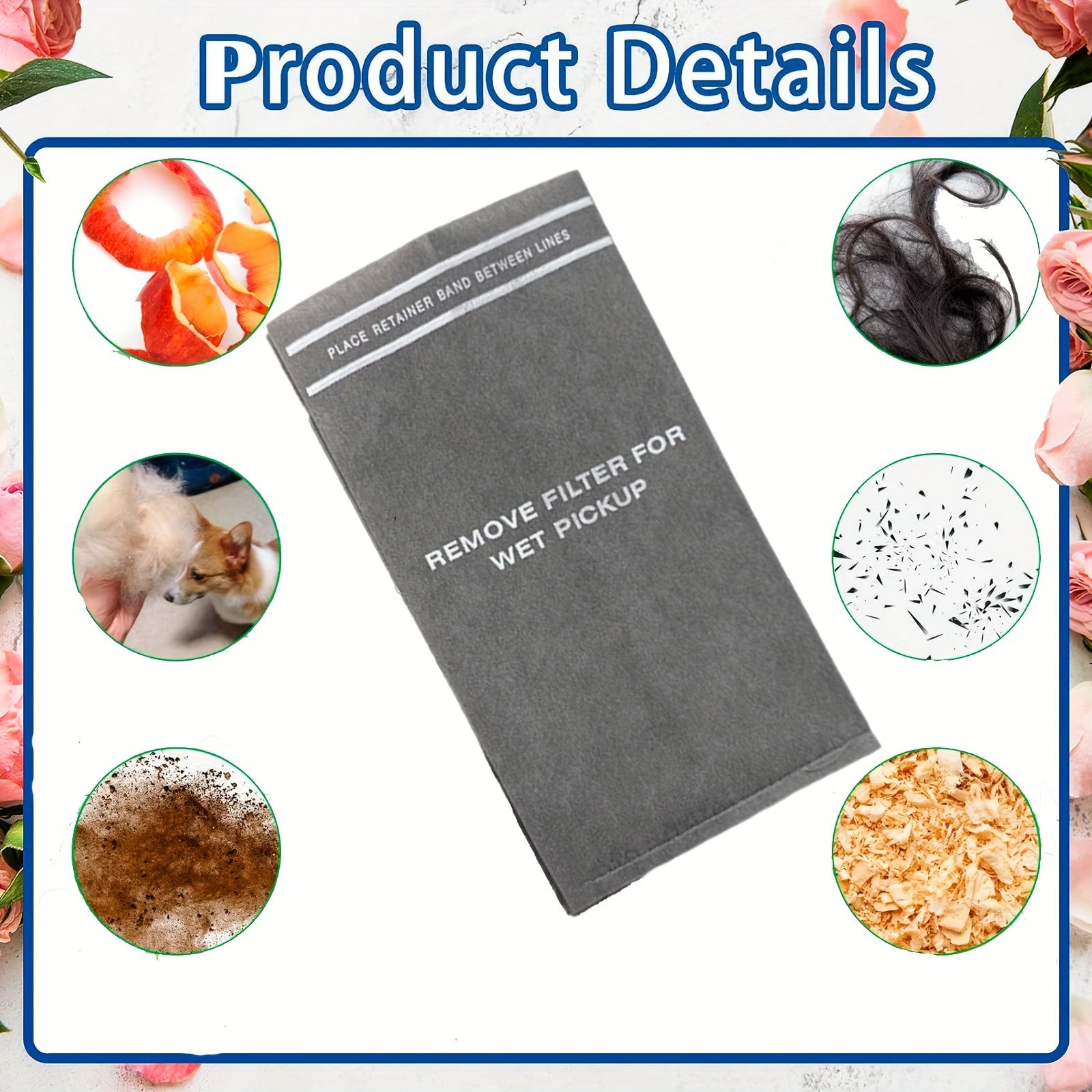 3-Pack Replacement Cloth Filter Bags for Wet Dry Vacuums 7.57-9.46L with Retaining Band