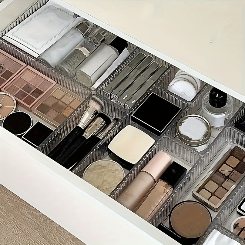 Conjunto de organizador de maquillaje de acrílico con almacenamiento en cajón de ondas y bandeja de escritorio