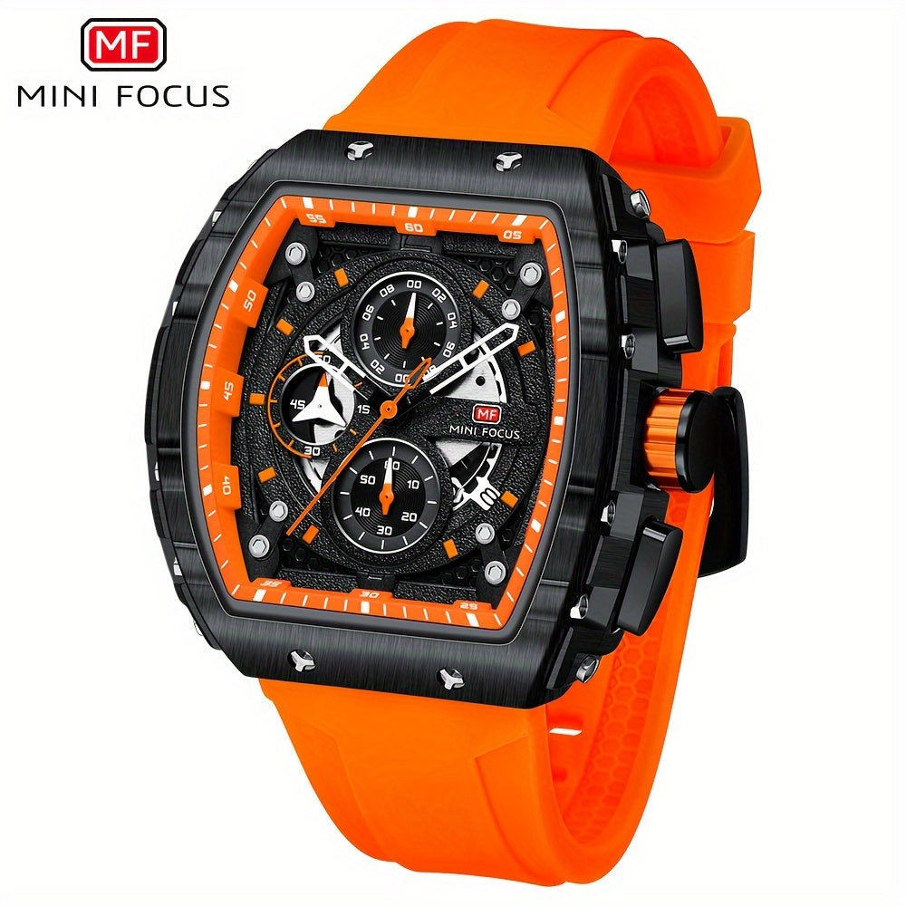 Reloj de cuarzo para hombre con correa de silicona, forma tonneau, puntero, deportivo, con pantalla luminosa