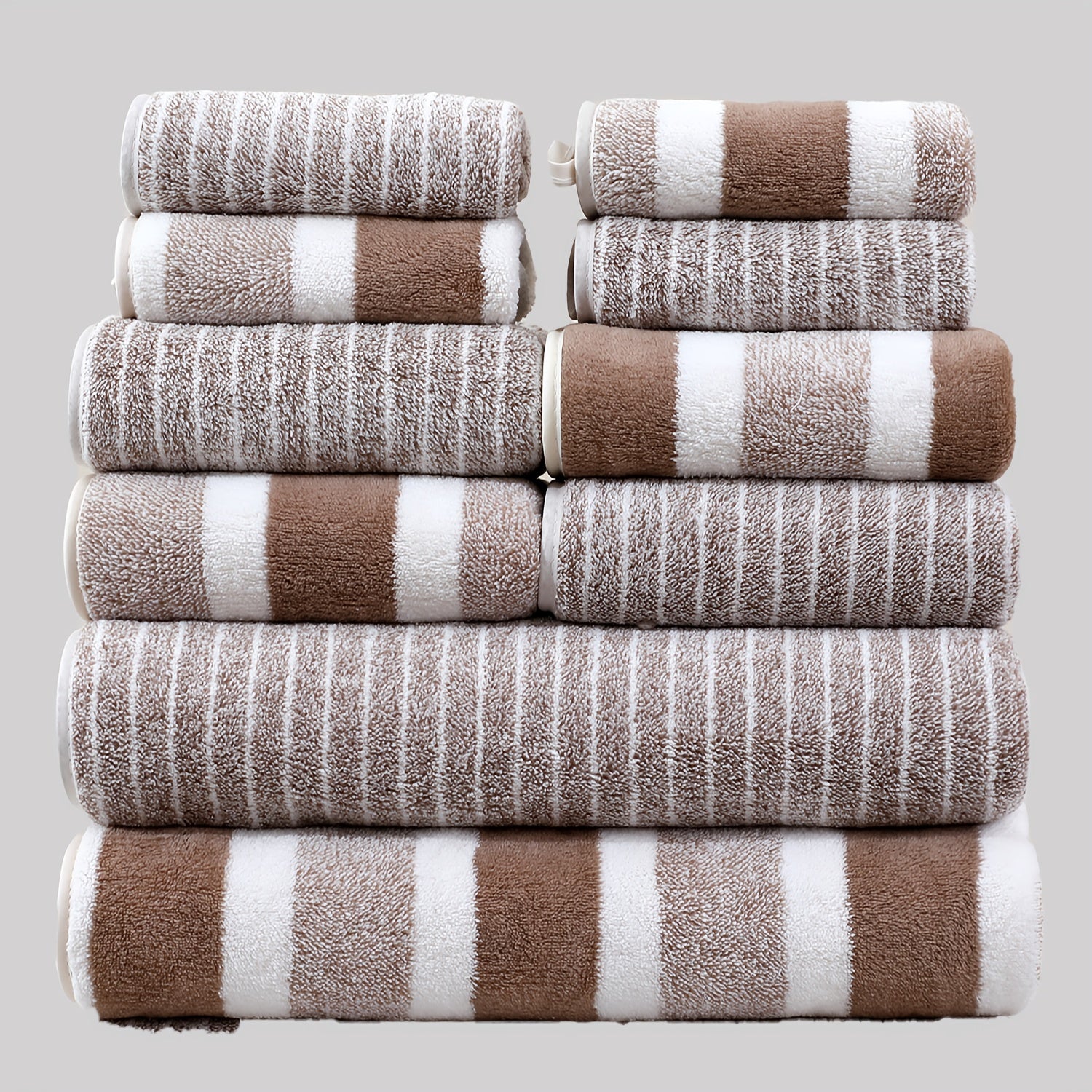 10-Piece Cotton Towel Set Includes Bath Hand Washcloths Absorbent and Soft
