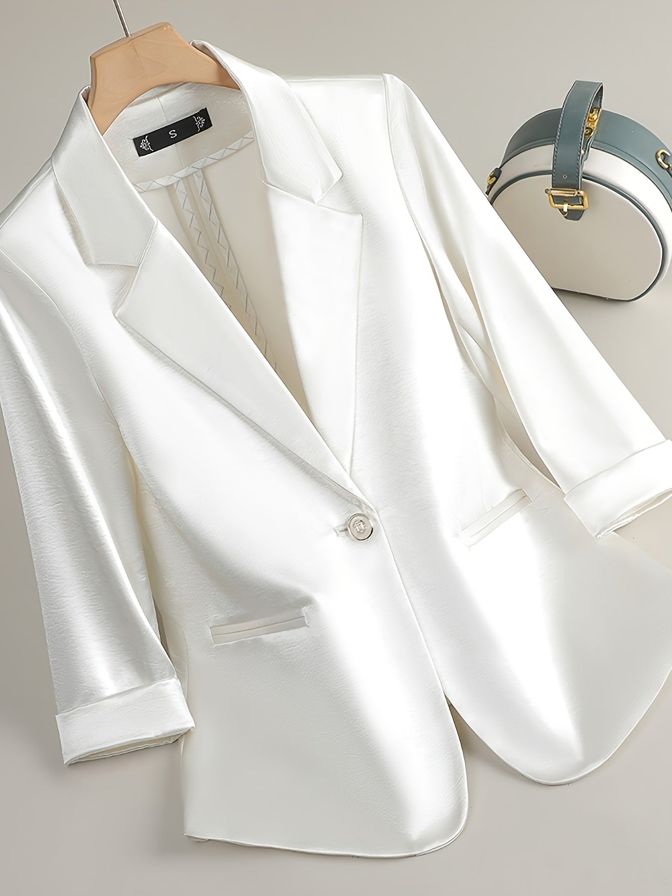 Plus Size White Satin Blazer for Women Office Formal Slim Fit