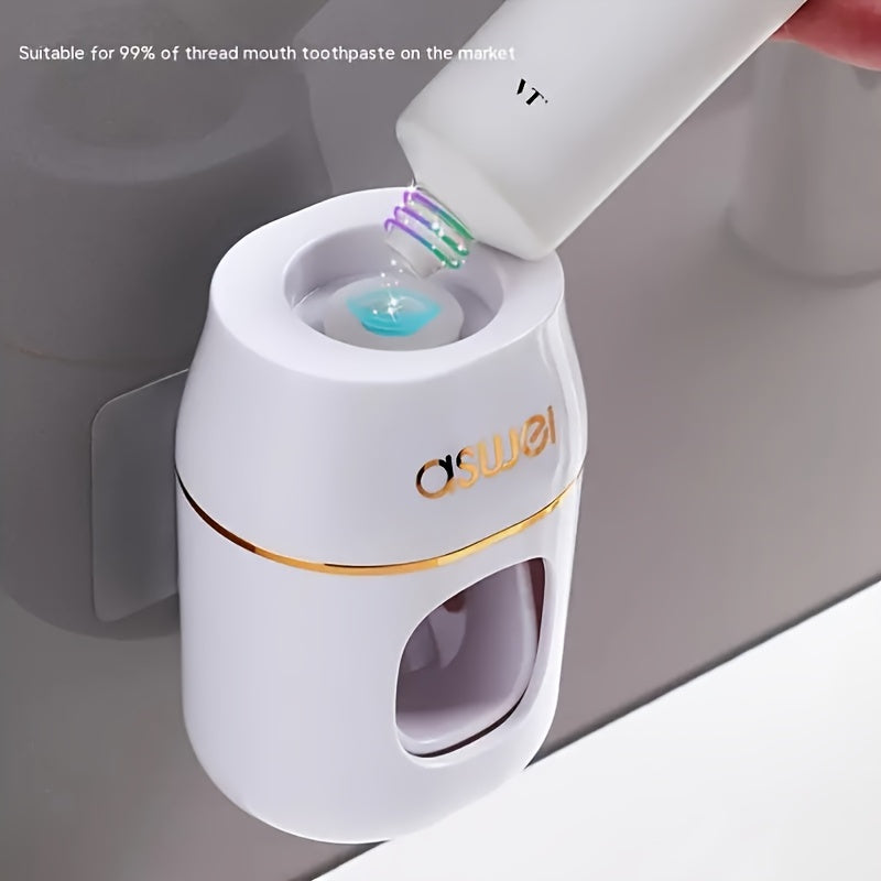 Wall-Mounted Toothpaste Dispenser with Toothbrush Holder Manual Squeeze No Electricity Needed for Home Kids