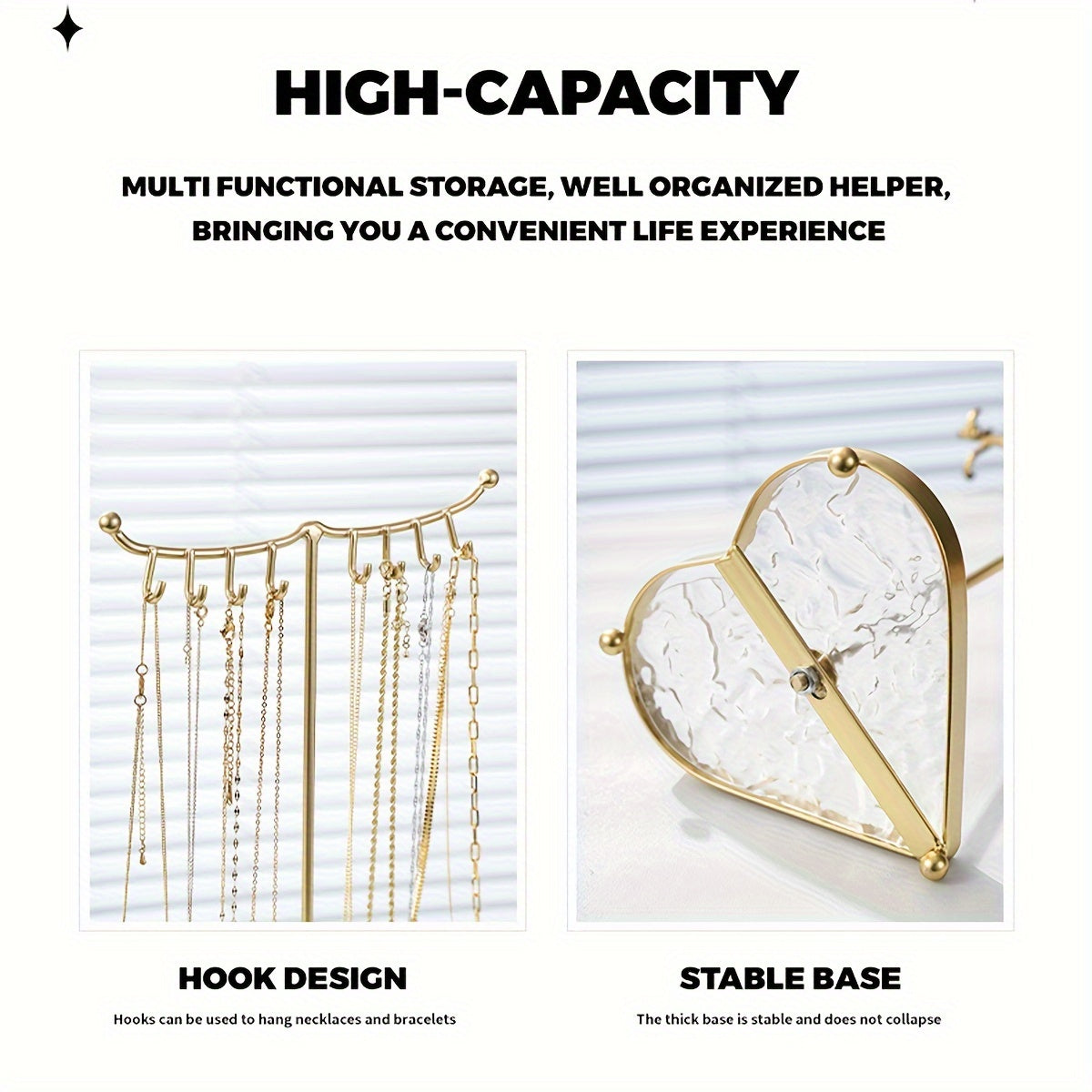 Soporte de bandeja de joyería en forma de corazón, organizador portátil de metal para collares, exhibidor