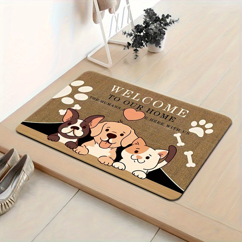 Коврик для входа с изображением мультяшной собаки, нескользящий, водостойкий, из полиэстера, устойчивый к пятнам