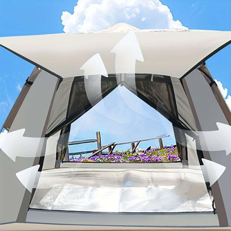 6-Person Family Camping Tent with Automatic Setup Ventilated Sunshade All-Season Polyester