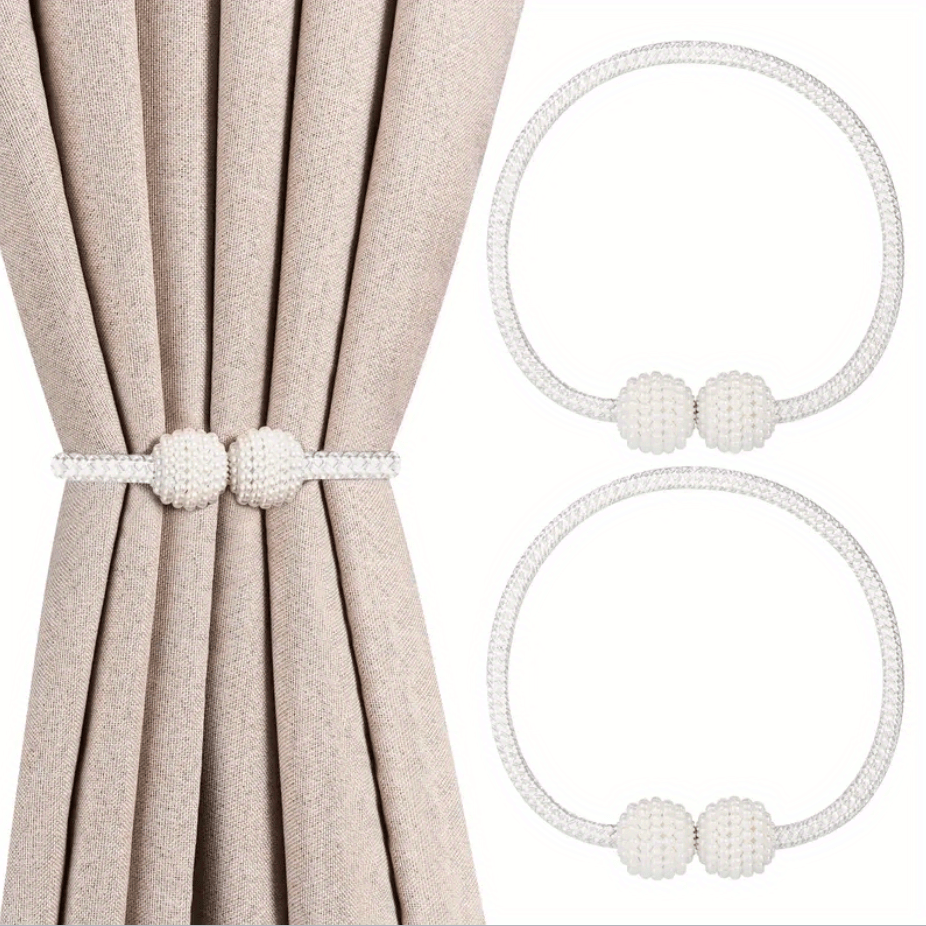 Set of 2 Faux Pearl Bead Magnetic Curtain Tiebacks No Drilling Stylish Holdbacks for Bedroom Living Room