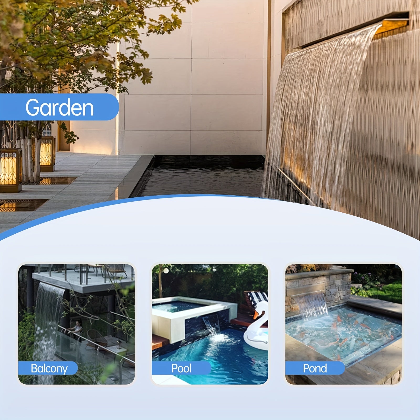 304 zanglamaydigan po'latdan yasalgan suv toshqini uchun hovuzlar va bog'lar uchun, yoritgichsiz, turli o'lchamlarda