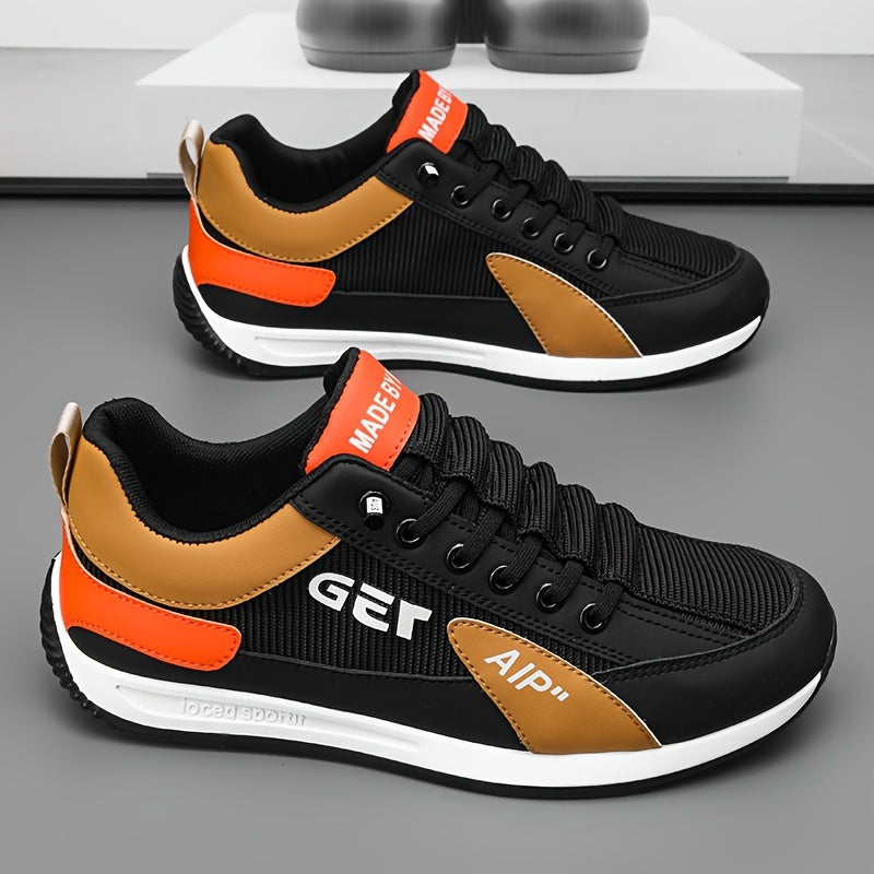 Men's Solid Color Casual Sneakers with Non-Slip Sole and Lace-Up Closure
