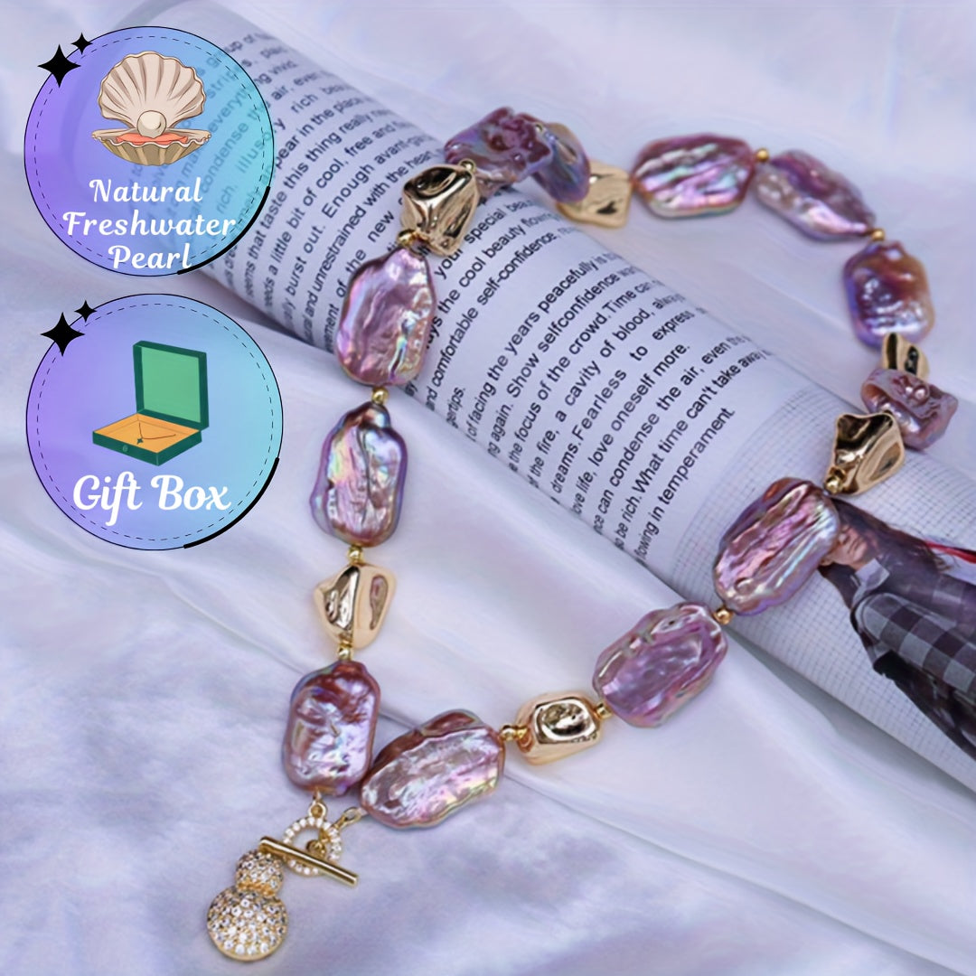 Elegante collar de cadena para clavícula con perla de agua dulce barroca para uso casual y formal