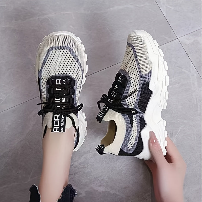 Women's Knit Sneakers Color-Block Low-Top Running Shoes Lightweght Fabric