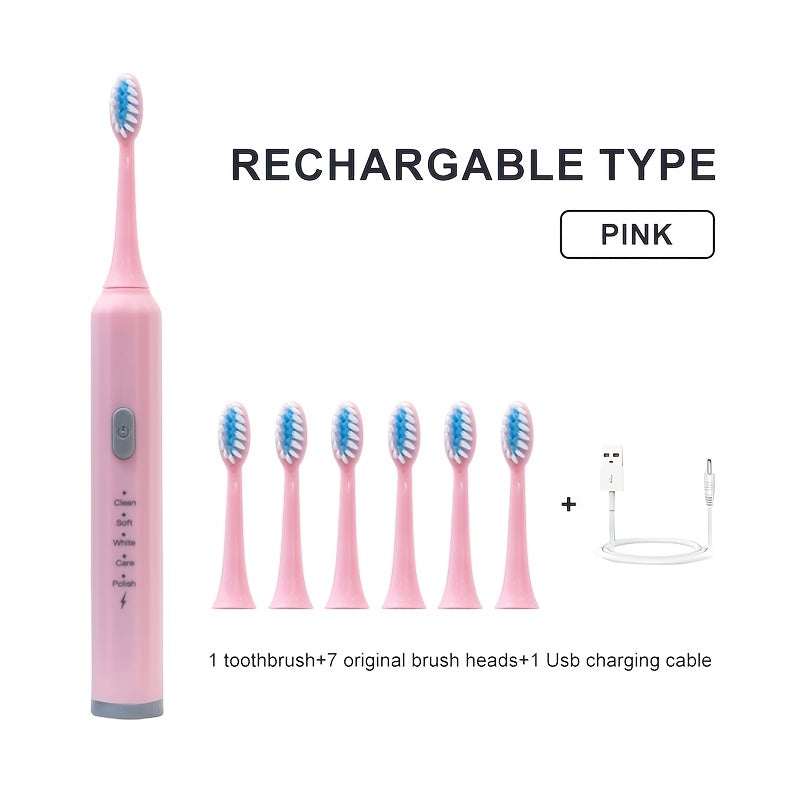 Rechargeable Electric Toothbrush with 7 Brush Heads, Soft Bristles for Home Use