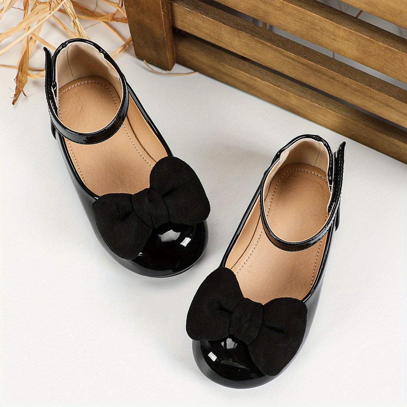 Girls Mary Jane Flats with Bow, PU Upper, All-Season, Lightweight