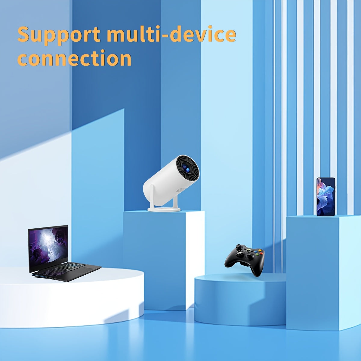 Mini Portable Projector 180° Rotatable Remote White Compatible Phones Tablets