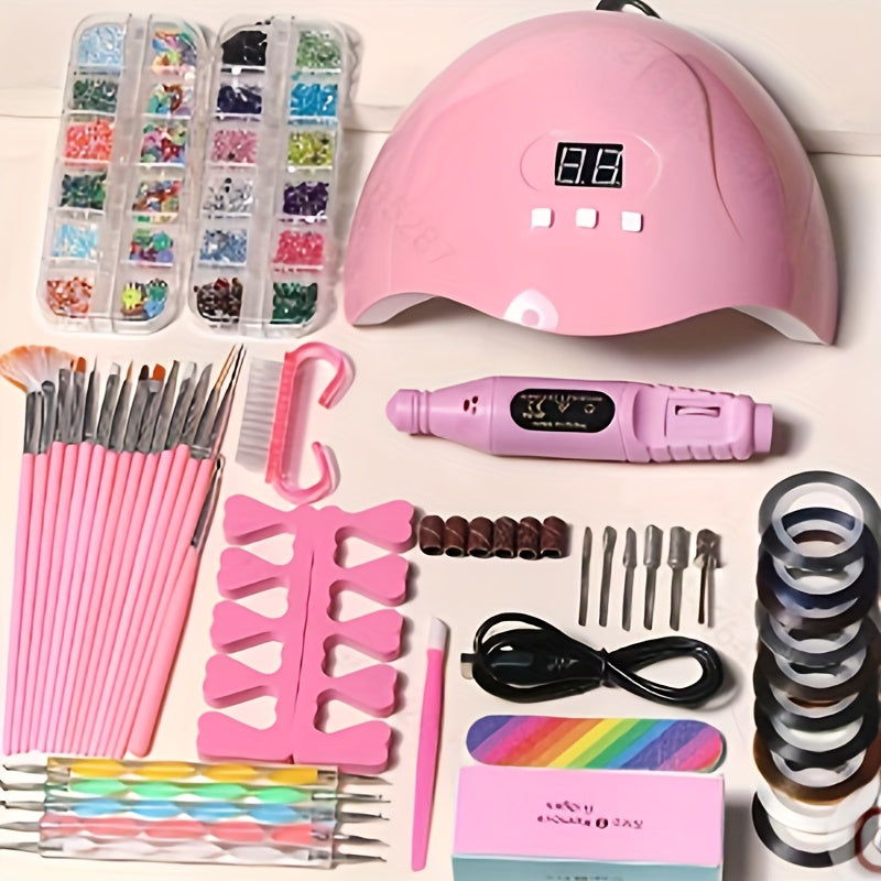 Stainless Steel Nail Art Tool Set with UV Nail Lamp and Polisher for DIY Manicure