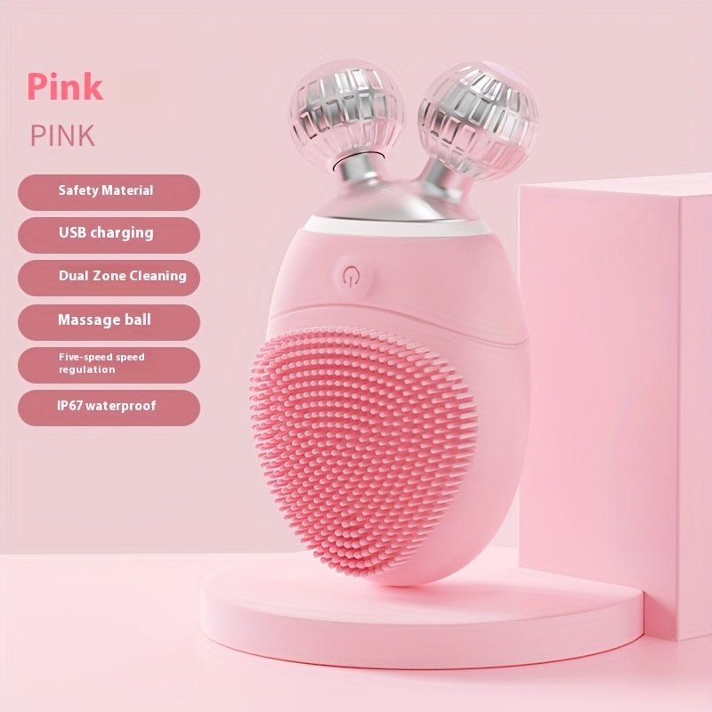 Electric Facial Massager for Home Travel Office Soft Silicone Bristles Rechargeable Battery