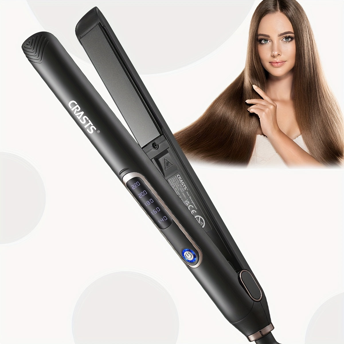 Black Ceramic Hair Straightener and Curler with Digital Display 220V 35W Dual-Use Professional Salon