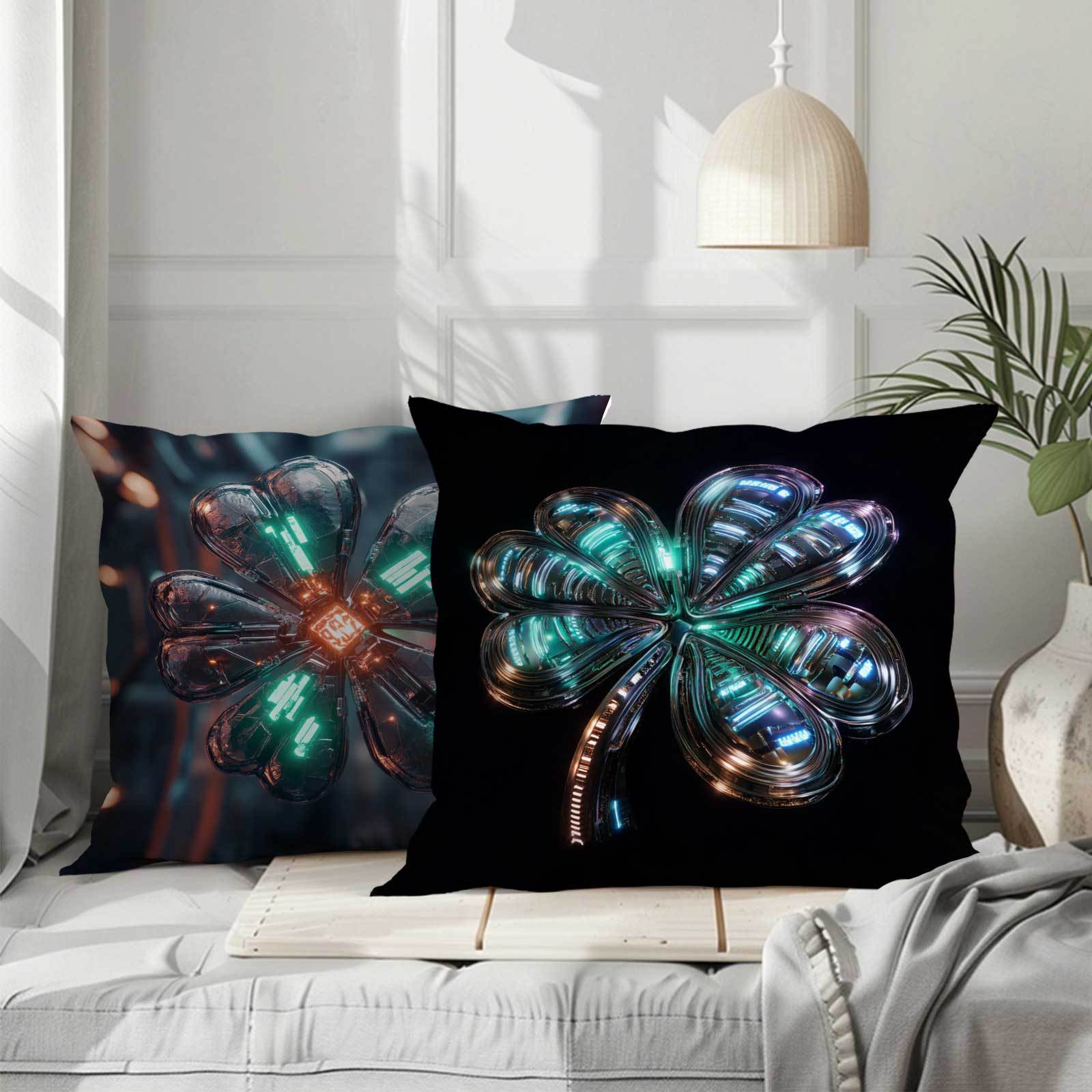 Set of 4 Modern Fantasy Clover Pillowcases Polyester Zipper Closure for Home Office Car Sofa