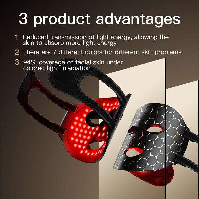 Facial Beauty Device with Seven Color Lights and Strap for At-Home Skin Care