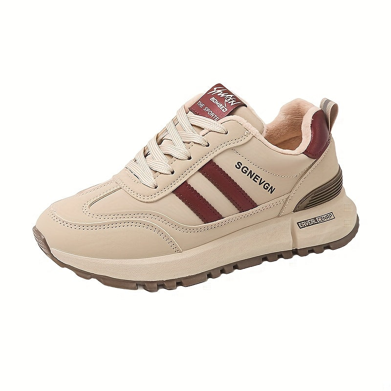 Women’s Low-Top Sneakers Beige Striped Anti-Slip Breathable All-Season Shoes