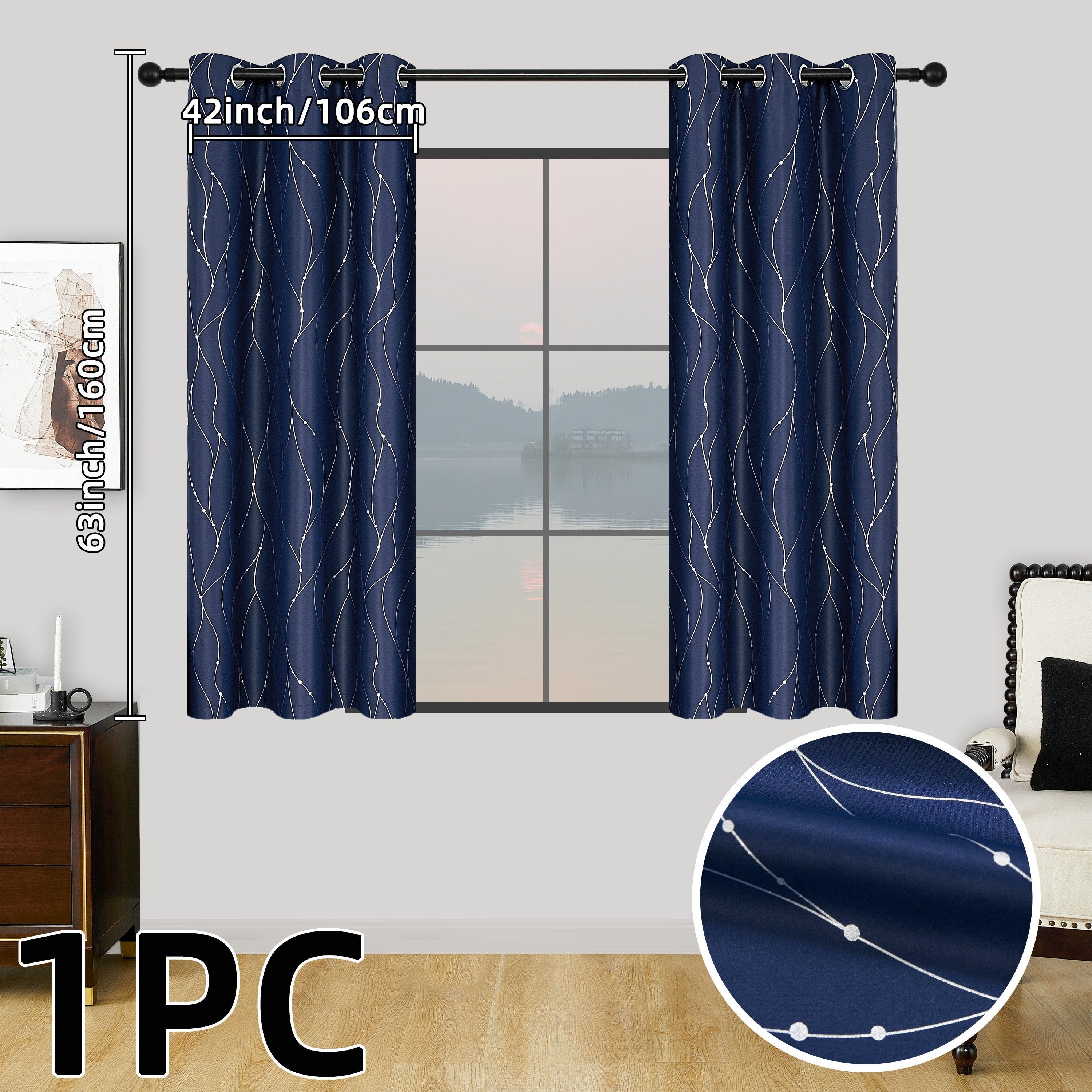 Geometric Pattern Blackout Curtain with Heat Insulation Oil Print Grommet Top for Bedroom Living Room Office