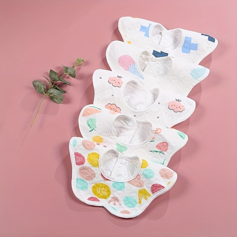 Set of 5 Soft Cotton Baby Bibs Waterproof Cartoon Designs for Feeding and Gifts