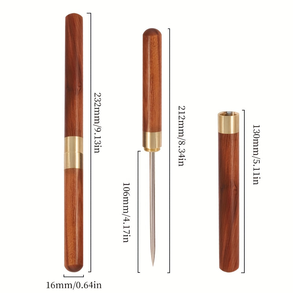 Portable Stainless Steel Ice Pick with Wooden Handle for Kitchen Bar Picnic