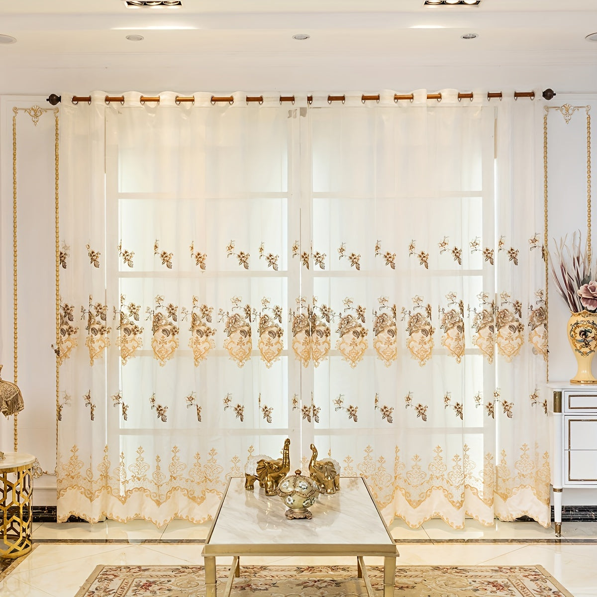 European-Style Thick Embroidered Curtains with Chenille Floral Designs and Translucent Yarn Finish for Living Room and Bedroom