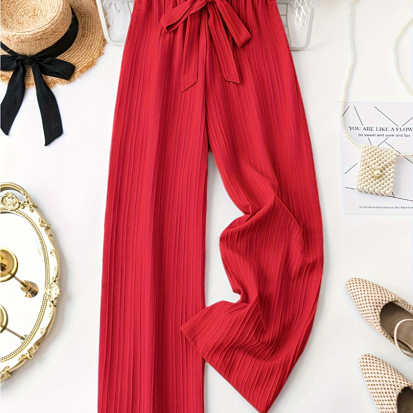 Women Plus Size Lightweight Heart Pattern Casusal Straight Leg Pants