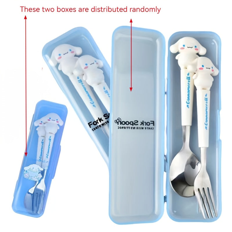 Stainless Steel Cartoon Cutlery Set with Case for Home Camping Picnic