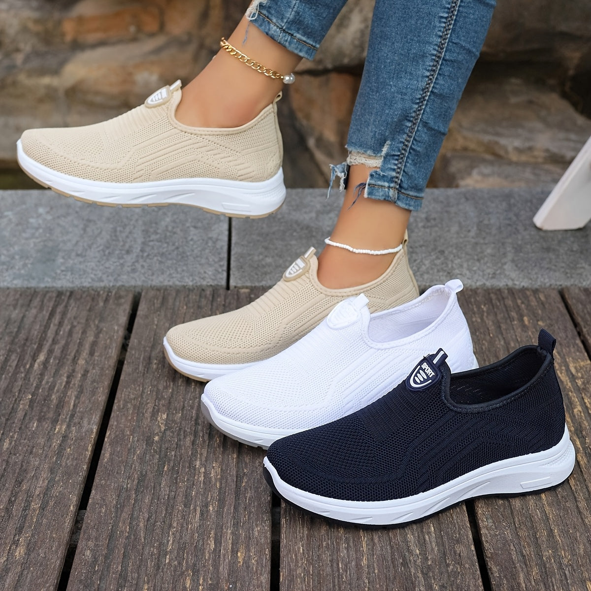 Women's Knit Slip-On Shoes Breathable Mesh Comfortable Walking