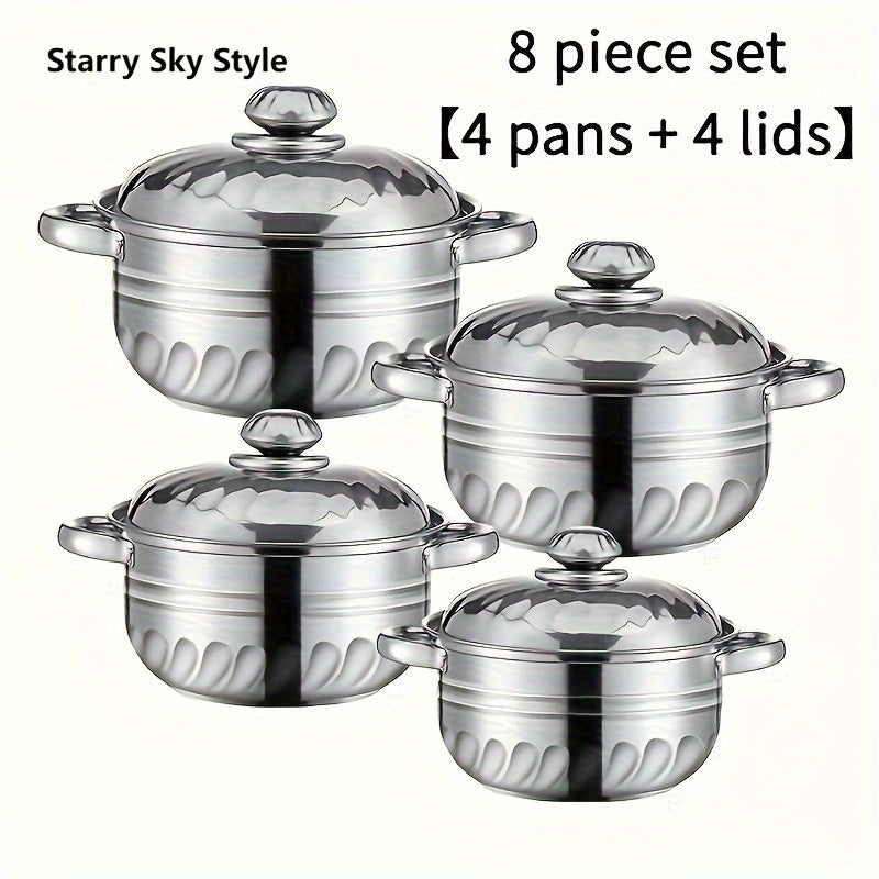 Stainless Steel Cookware Set 8 Pieces with Lids Double-Handled Soup Pot Kitchen Essentials