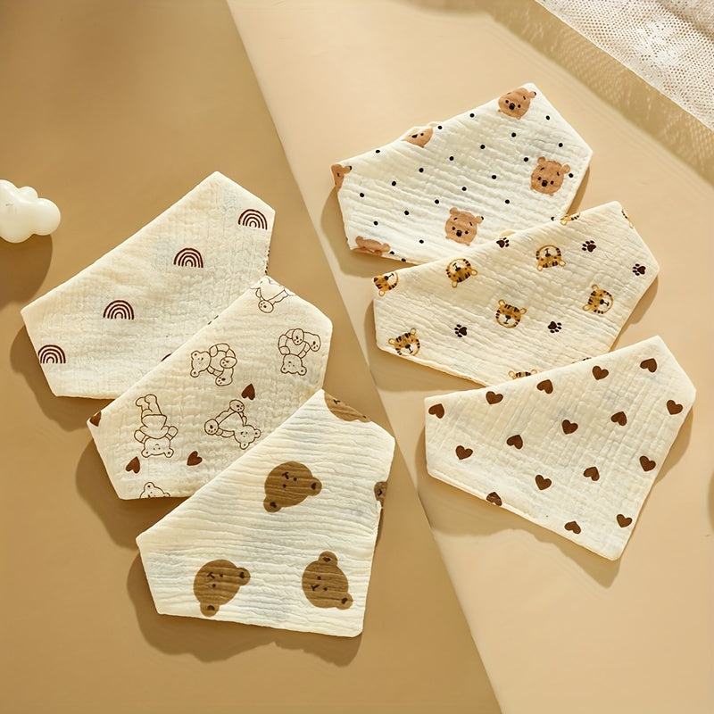 Set of 6 Cotton Baby Bibs Saliva Cloths with Snap Closure and Absorbent Woven Fabric