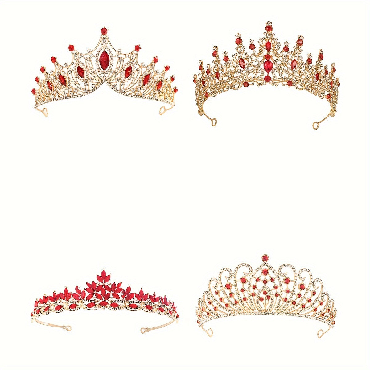 Qizil Rhinestones va Kristall bilan to'y taqmoqli tiara, vintage alloy to'y taxtasi, kelinlar uchun bosh band