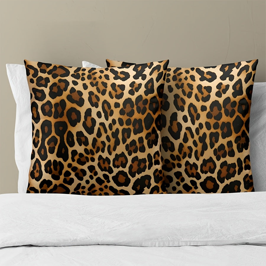 2 ta Leopard Print Throw Pillow Cover to'plami 16x16 dyuym Polyester Bardoshli