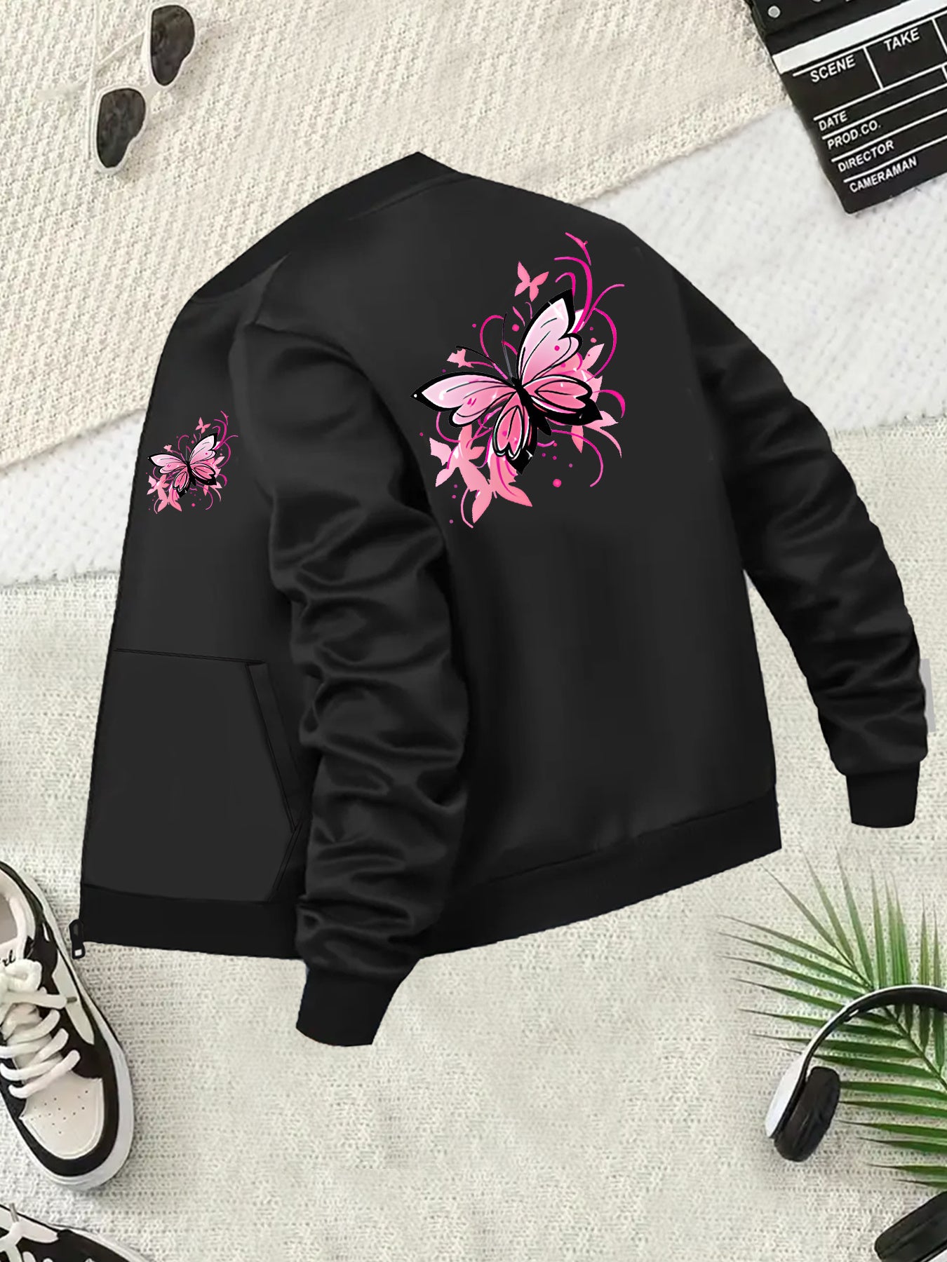 Plus Size Women's Floral Print Baseball Collar Jacket Long Sleeve Zip-Up Coat