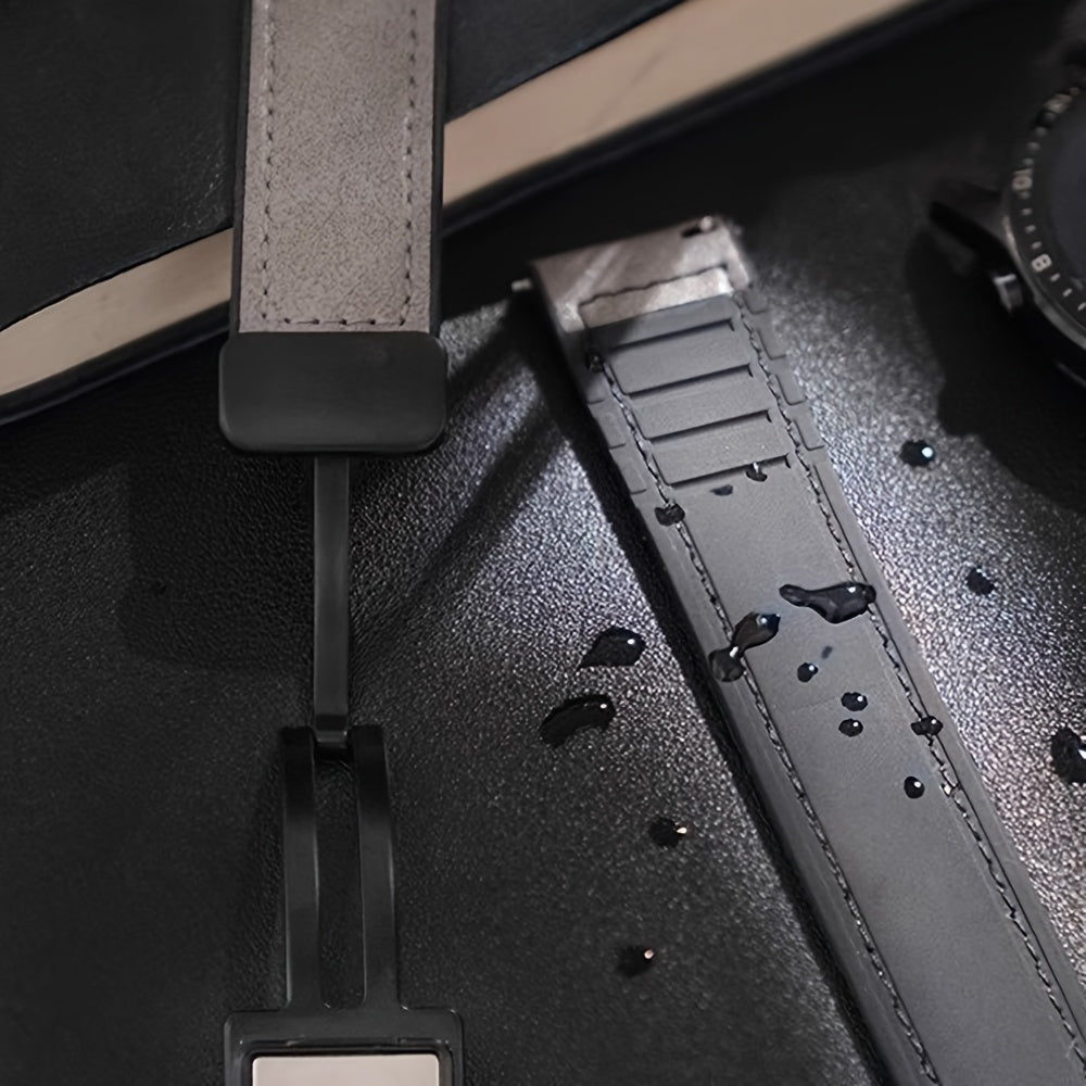 Silicone Smart Watch Band 20mm 22mm Magnetic Clasp Textured Brown Orange-Red