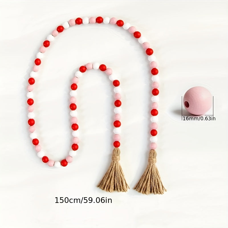 Rustic Farmhouse Beads Garland with Tassels for Mantel Decor Eco-Friendly Wooden Wreath