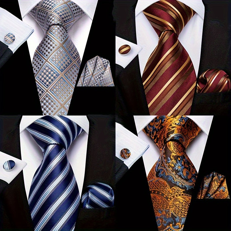 Men's Necktie Set with Cufflinks, Striped Fashion for Business and Parties