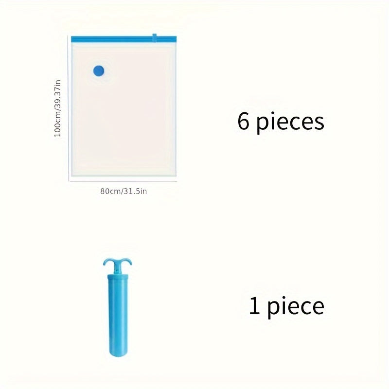 Набор из 6 вакуумных упаковок, идеально подходящих для хранения одежды и одеял, идеально для организации и легкого извлечения предметов. Включает вакуумные компрессионные пакеты и ручной насос.