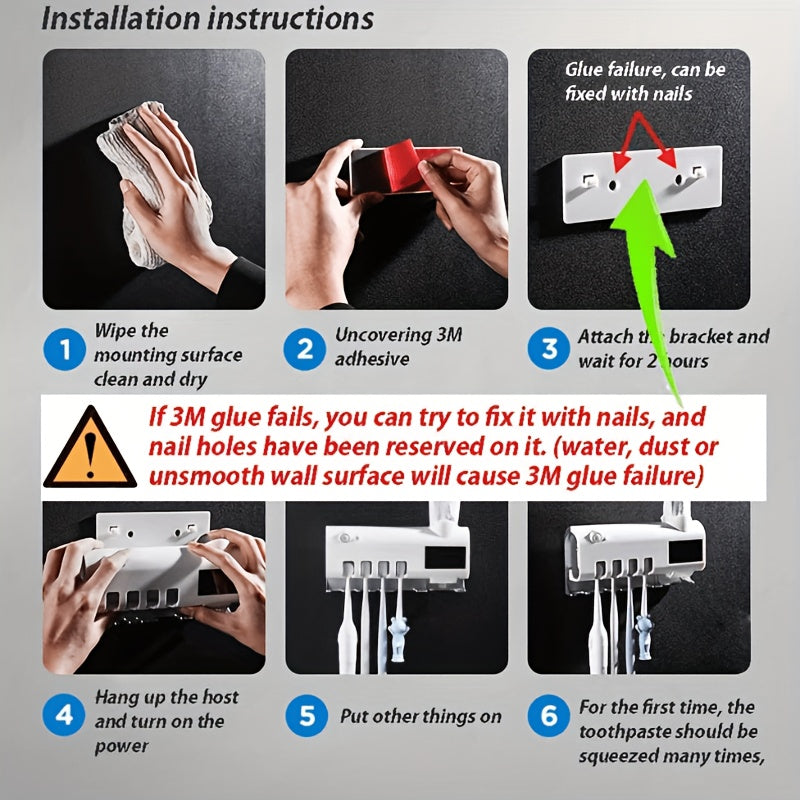 Держатель для зубных щеток NJI с автоматическим диспенсером - стильный белый дизайн, USB-заряжаемый, настенный, с многими местами для щеток, вентиляционные щели, идеально подходит для семейных ванных комнат и