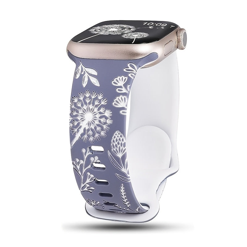 3D Engraved Silicone Sport Watch Band Waterproof Soft Strap with Butterfly Clasp for Apple Watch Series