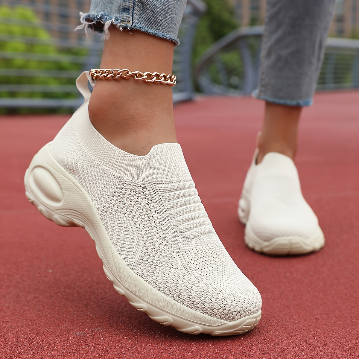 Women's Breathable Slip-On Sneakers with Embroidered Detail and Durable MD Sole