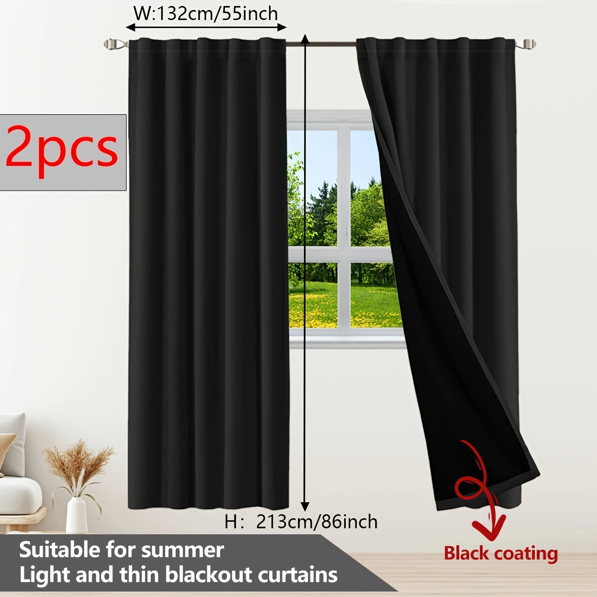 Two Pieces Blackout Curtains Thermal Insulated Twill for Bedroom Living Room