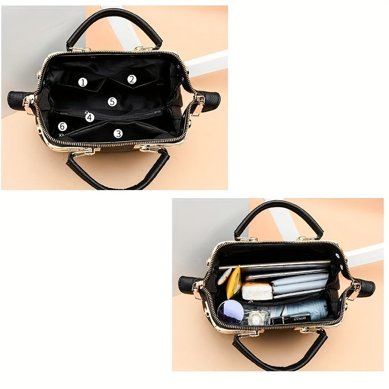Women's Black Quilted Shoulder Bag with Bear Charm and Detachable Strap