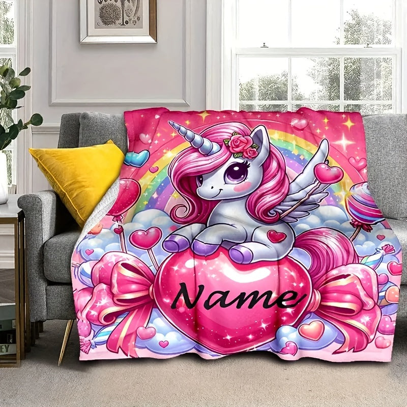 Rainbow Clouds and Fantasy Creature Print Flannel Throw Blanket Cozy Warm Plush for Sofa Bed Travel Camping