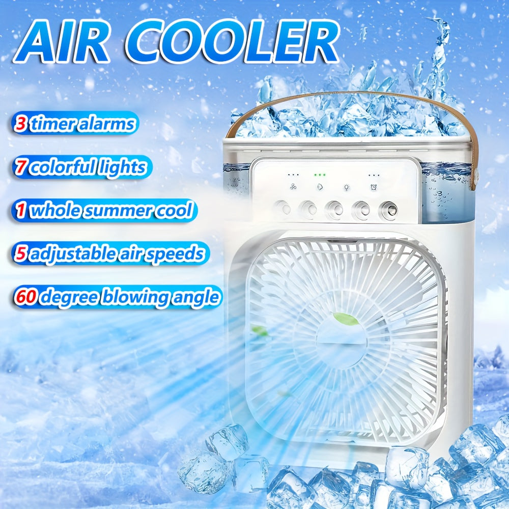 Ventilador de aire acondicionado USB portátil con gran capacidad, silencioso, con velocidad de viento ajustable y humidificador para hogar, oficina y coche