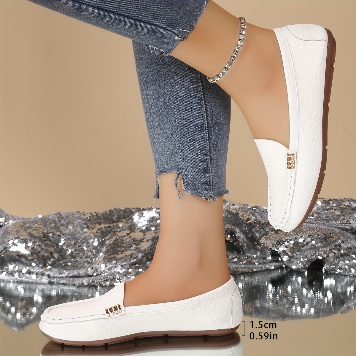 Women's Slip-On Flats White Rubber Sole All-Season Casual and Formal Shoes
