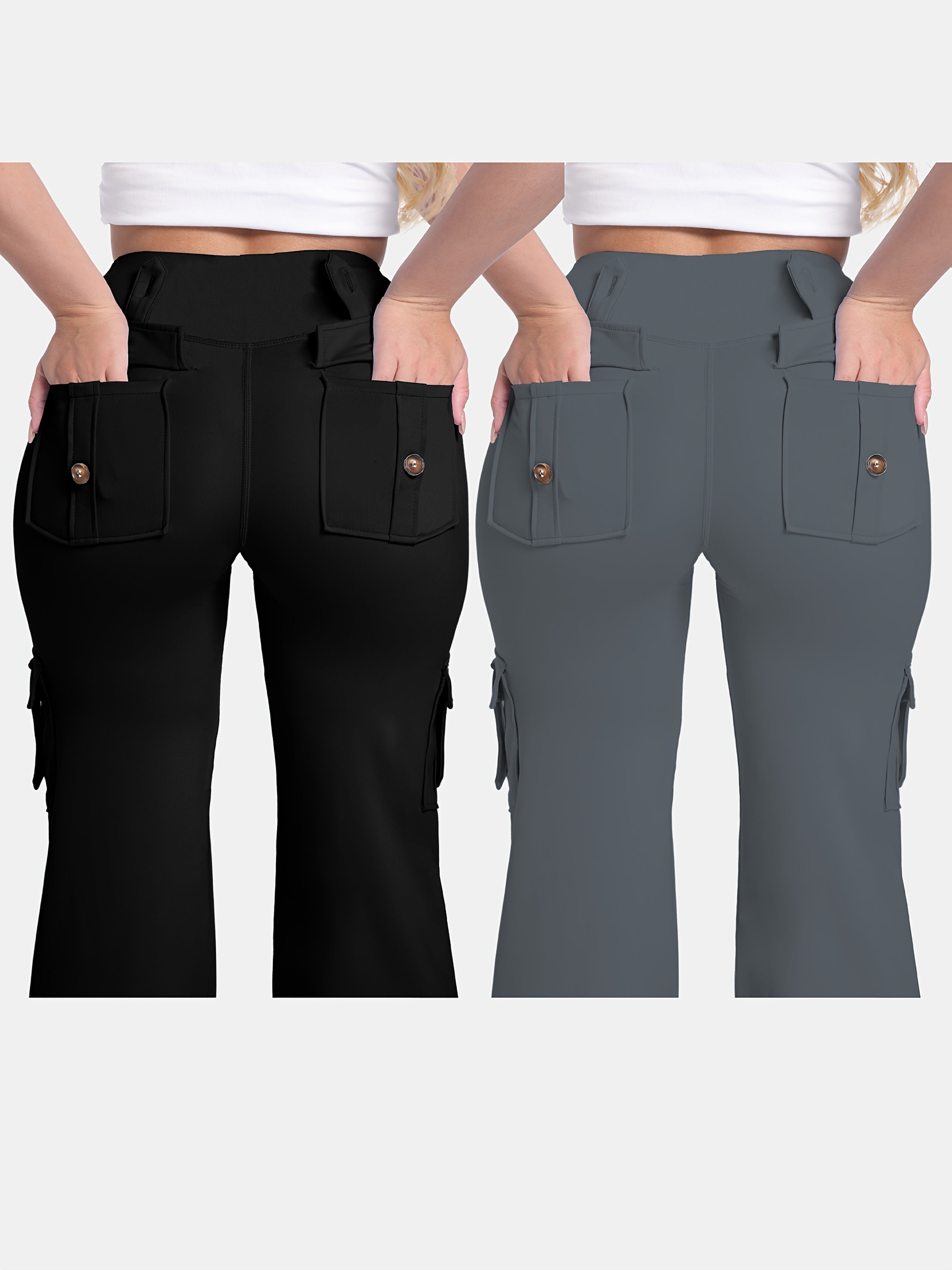 Plus Size Women's Skinny Wide Leg Pants with Pockets Moisture Wicking