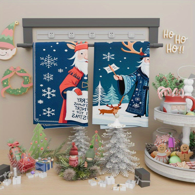 Set of 2 Christmas Winter Kitchen Towels 18x26 Snowflake Decor